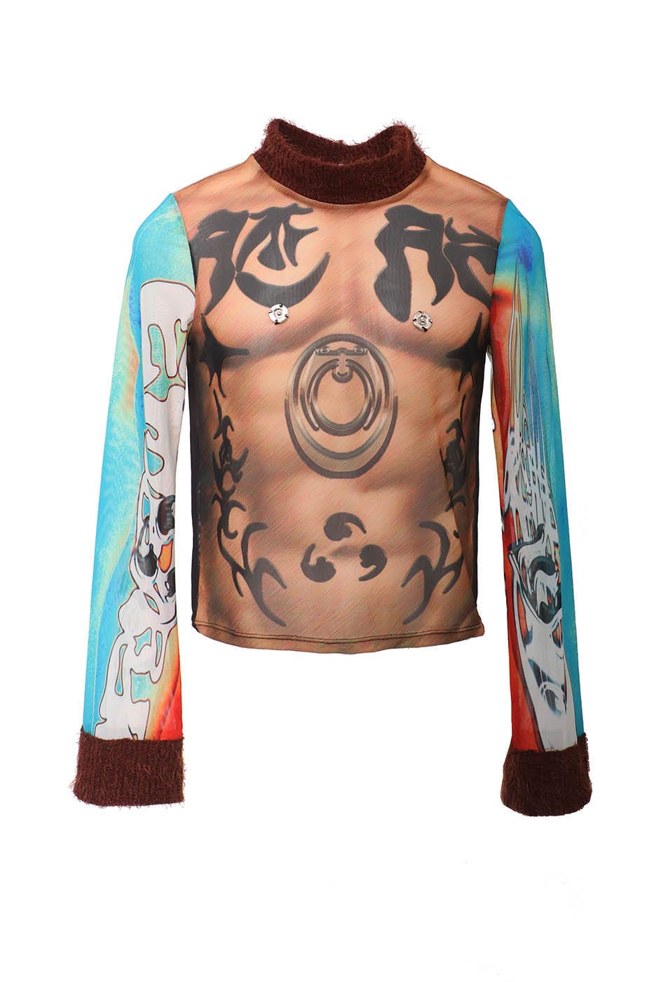 EMBRYO Tattoo-Illusion Sheer Mesh Long-Sleeve Top - Notkicks