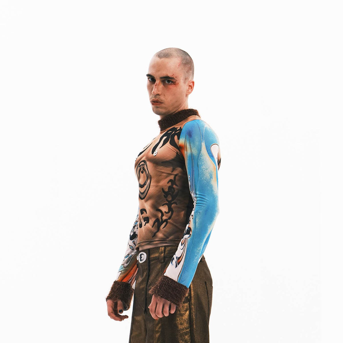 EMBRYO Tattoo-Illusion Sheer Mesh Long-Sleeve Top - Notkicks