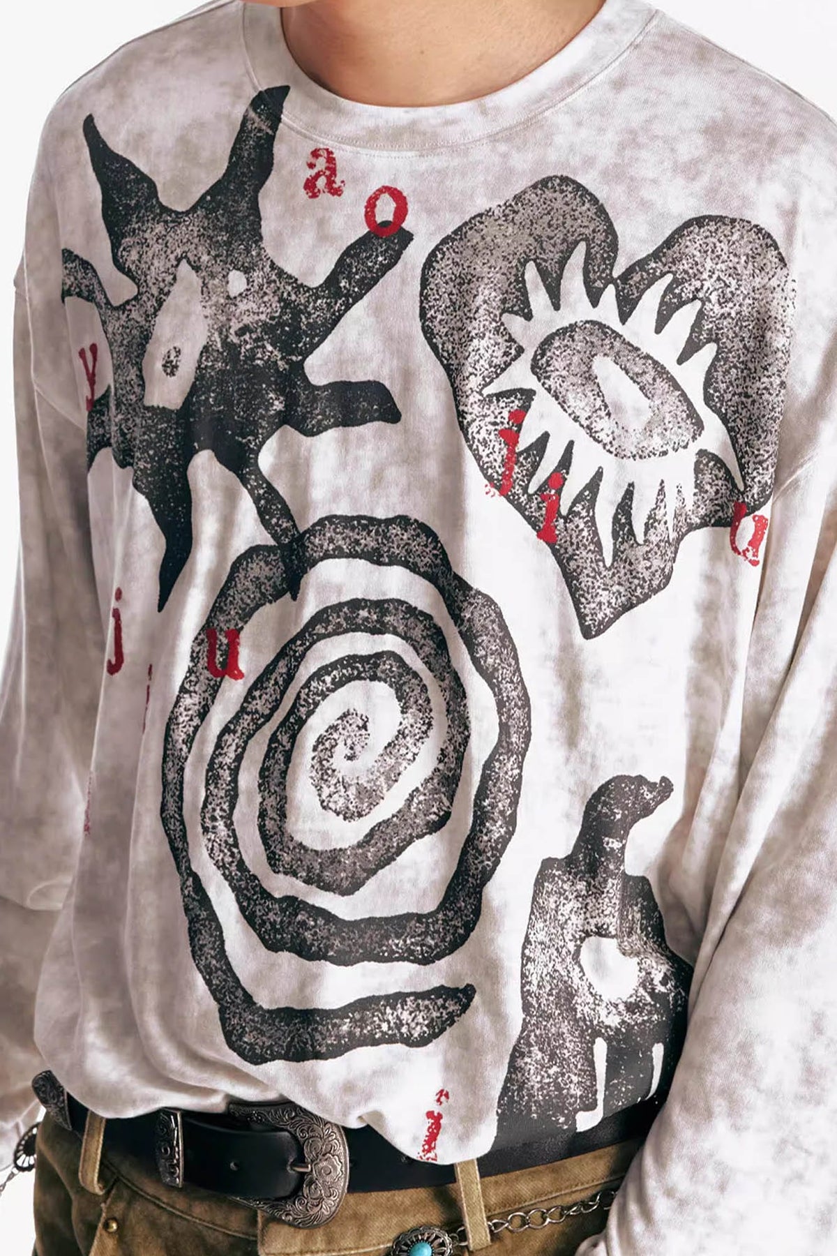 Washed Tribal Graphic Long Sleeve Tee - Notkicks
