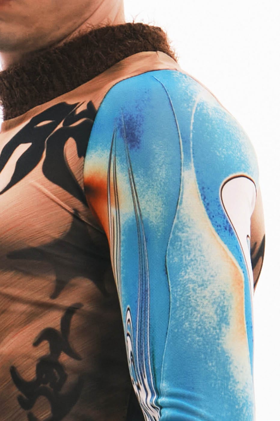 EMBRYO Tattoo-Illusion Sheer Mesh Long-Sleeve Top - Notkicks