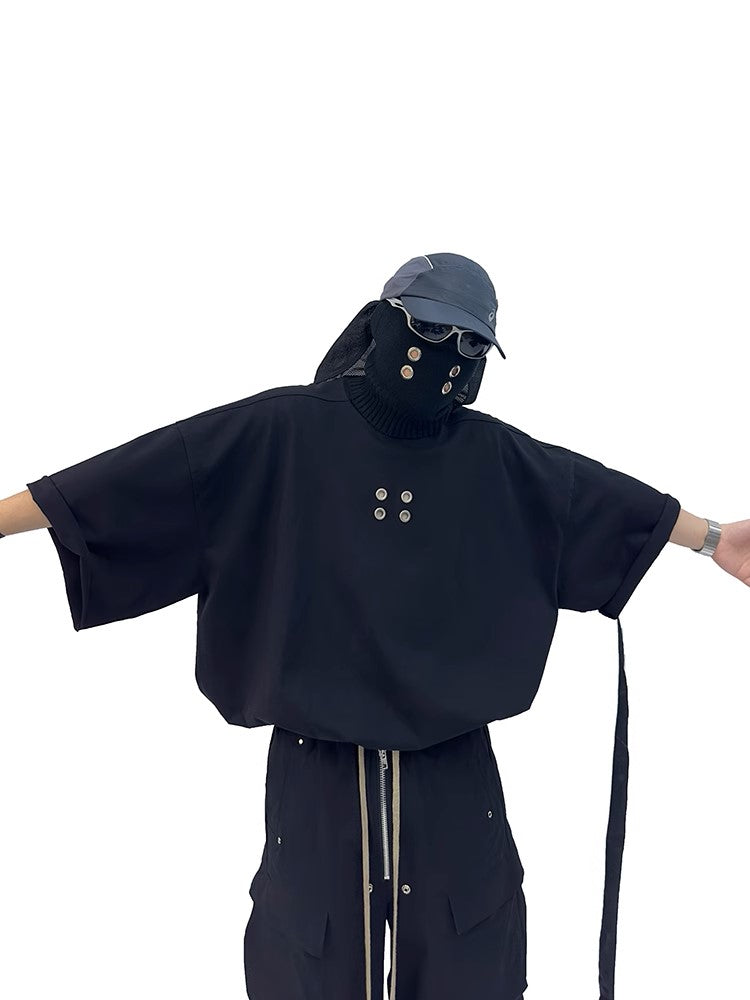 Grommet Detail Oversized Black Tee - Notkicks