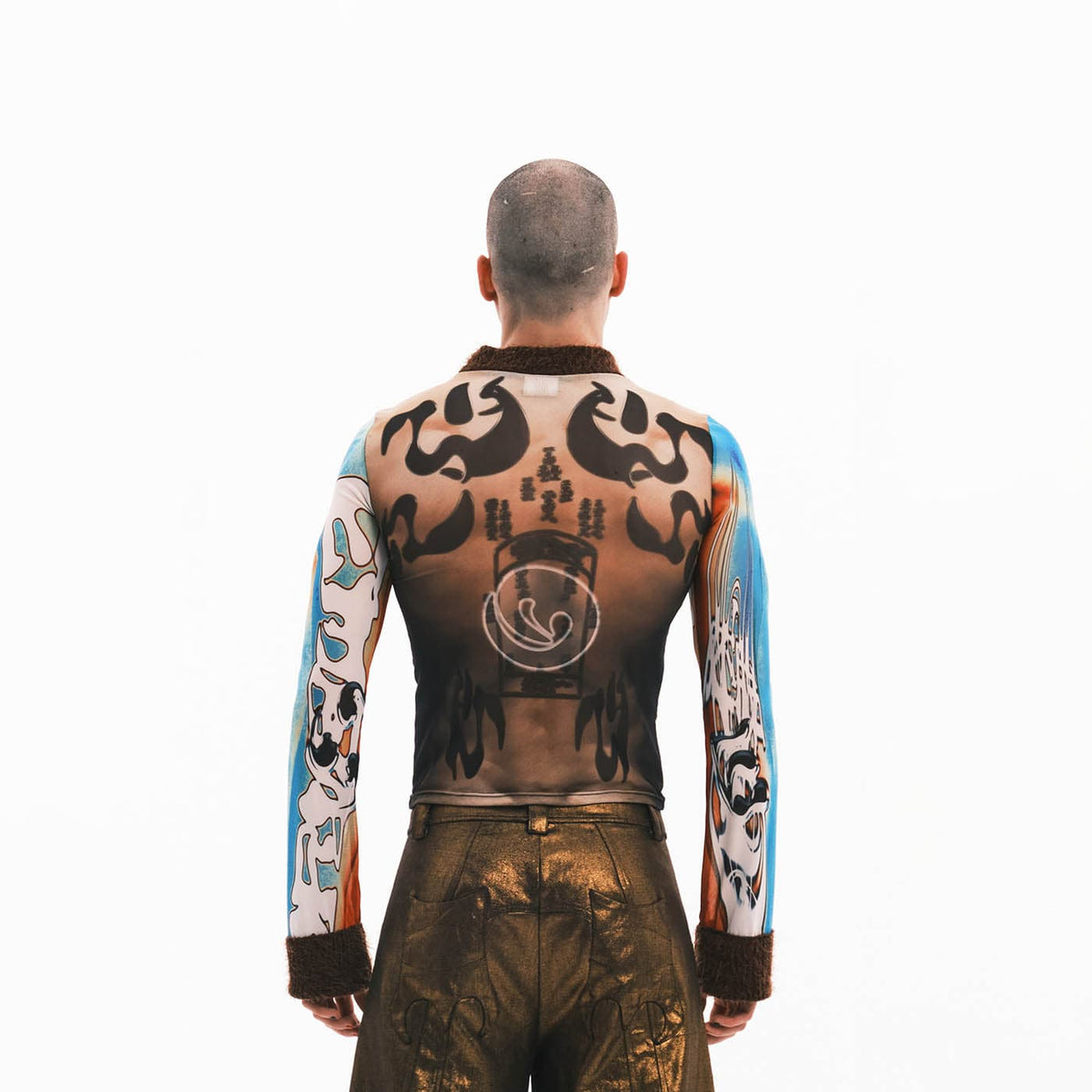 EMBRYO Tattoo-Illusion Sheer Mesh Long-Sleeve Top - Notkicks