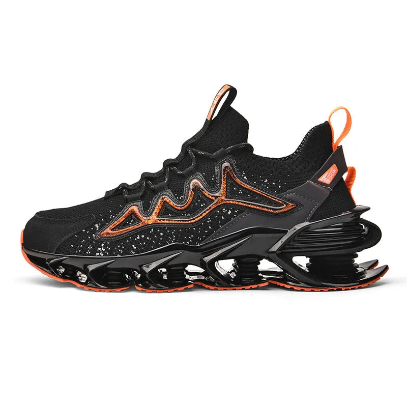 Nova Sole T84 Sneakers - LUXURYURBANWEAR in black with orange detailing, designed with a sculpted sole and urban performance mesh.