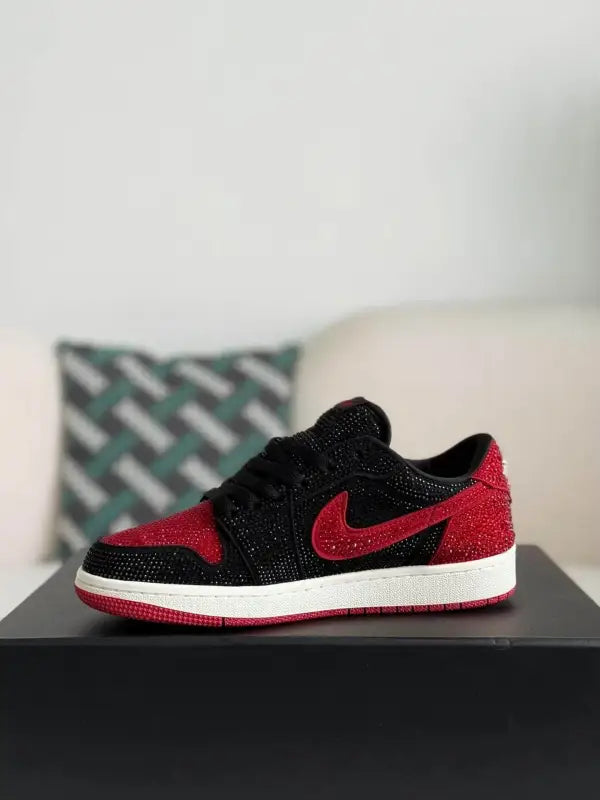 Air Jordan 1 Low “Bred Bling” Black & Red - OMYGOODS