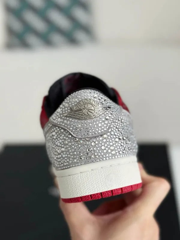 Air Jordan 1 Low “Crystal Red” Red & Silver Rhinestones - OMYGOODS