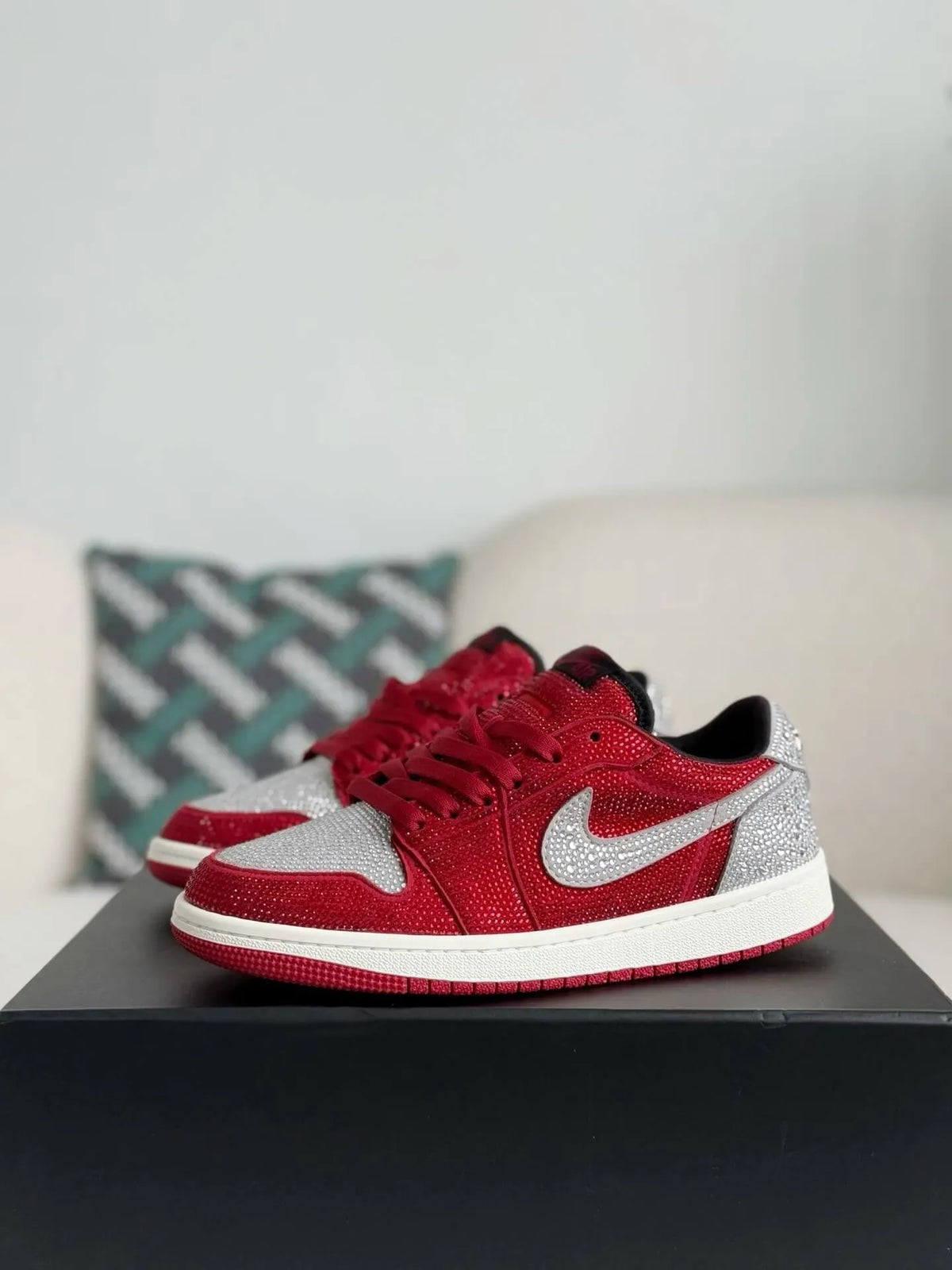 Air Jordan 1 Low “Crystal Red” Red & Silver Rhinestones - OMYGOODS