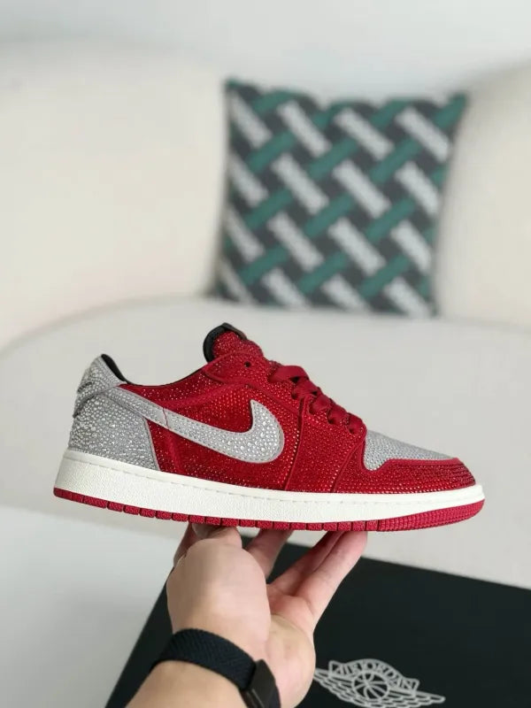 Air Jordan 1 Low “Crystal Red” Red & Silver Rhinestones - OMYGOODS