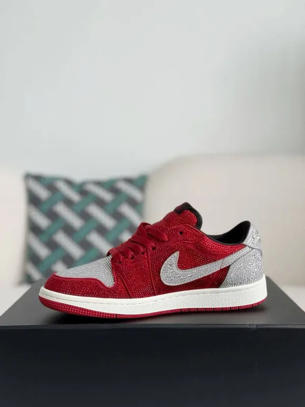 Air Jordan 1 Low “Crystal Red” Red & Silver Rhinestones - OMYGOODS