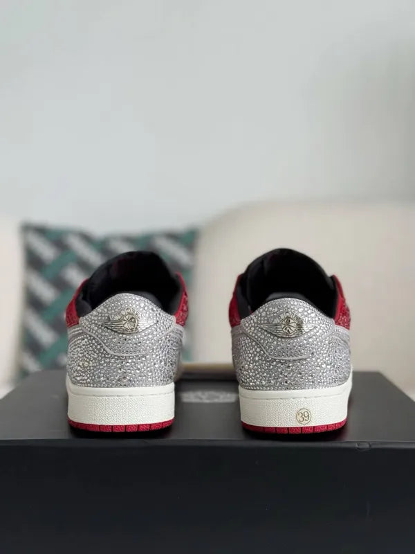 Air Jordan 1 Low “Crystal Red” Red & Silver Rhinestones - OMYGOODS