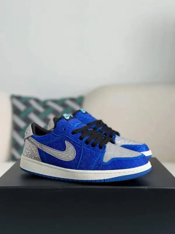 Air Jordan 1 Low “Royal Bling” Royal Blue & Silver rhinestones - OMYGOODS