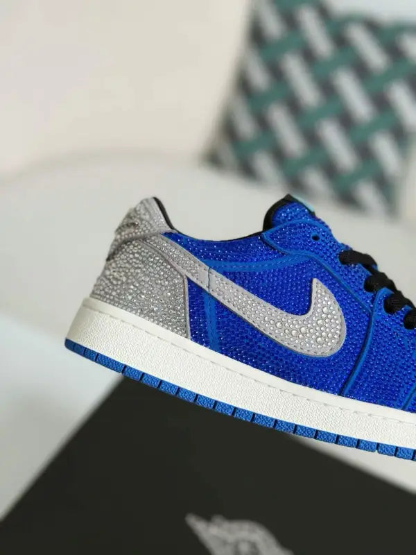 Air Jordan 1 Low “Royal Bling” Royal Blue & Silver rhinestones - OMYGOODS