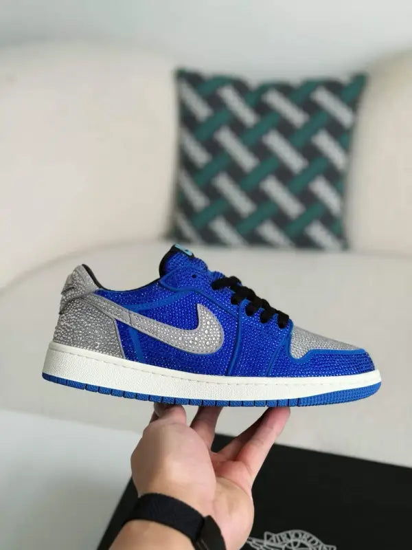 Air Jordan 1 Low “Royal Bling” Royal Blue & Silver rhinestones - OMYGOODS