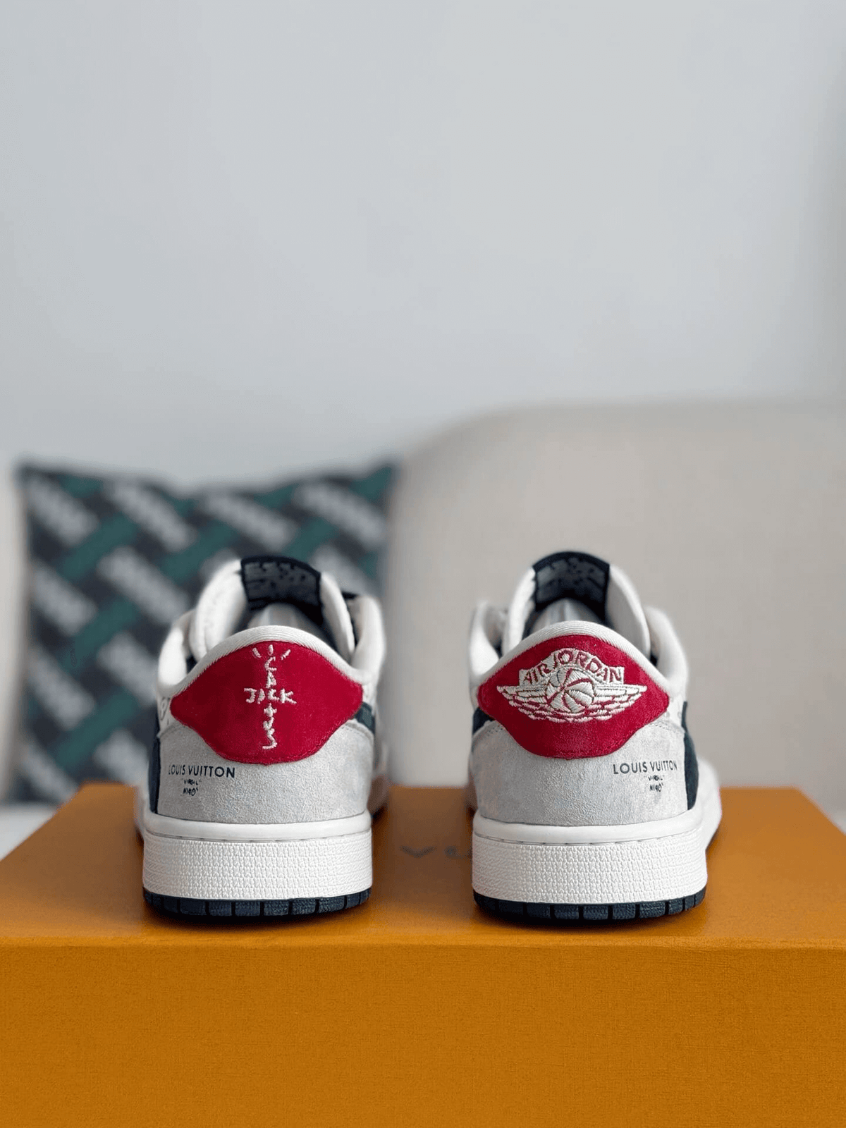 Louis Vuitton x Nike SB Dunk Low White Monogram Navy Red CUSTOM
