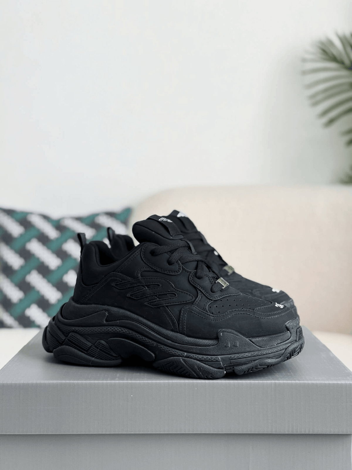 Balenciaga Triple S Sneaker – Full Black Nubuck & Mesh CUSTOM