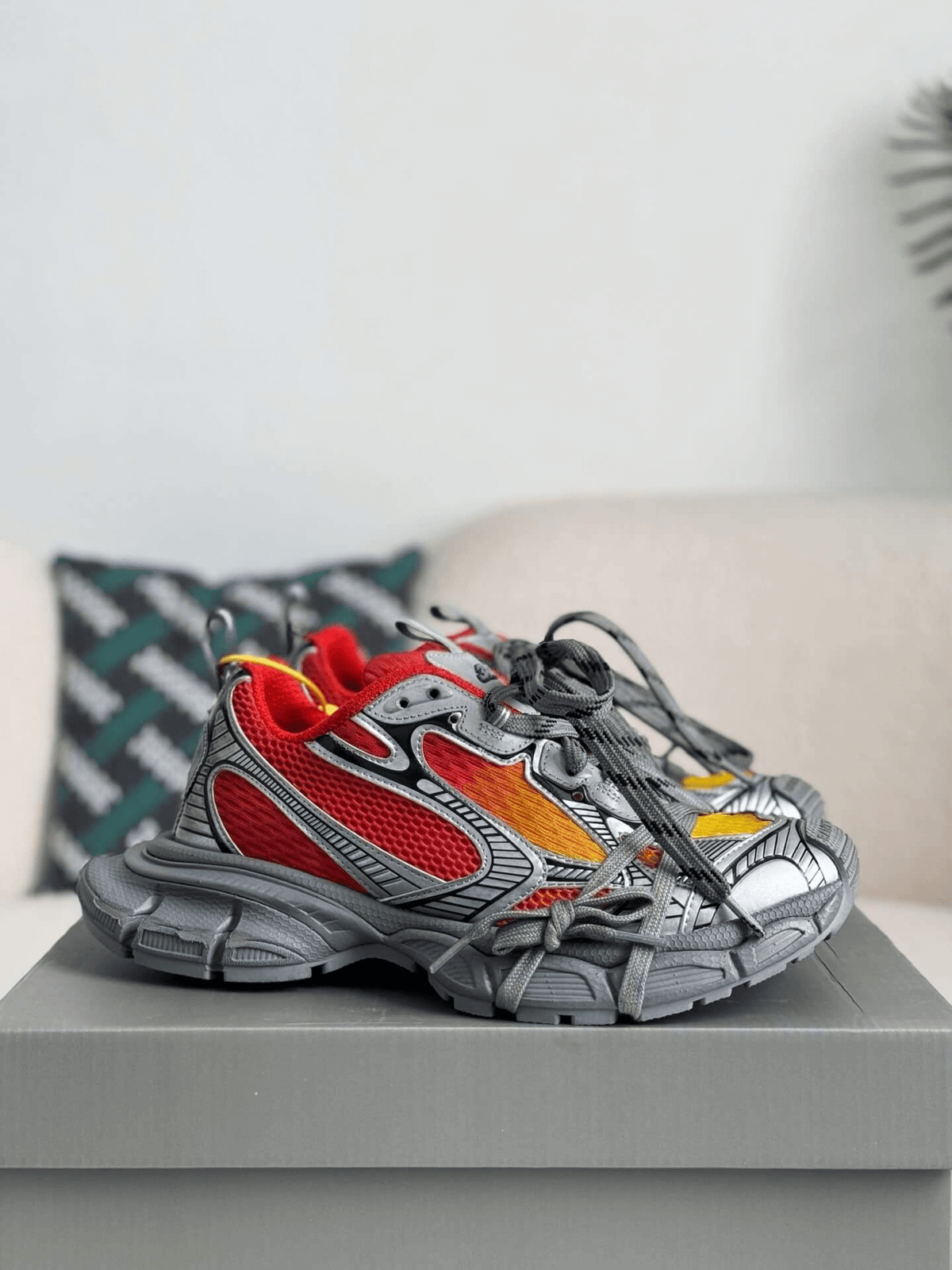 Balenciaga 3XL Sneaker – Red, Yellow & Metallic Silver CUSTOM