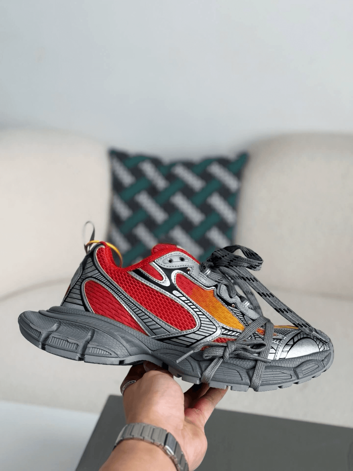 Balenciaga 3XL Sneaker – Red, Yellow & Metallic Silver CUSTOM