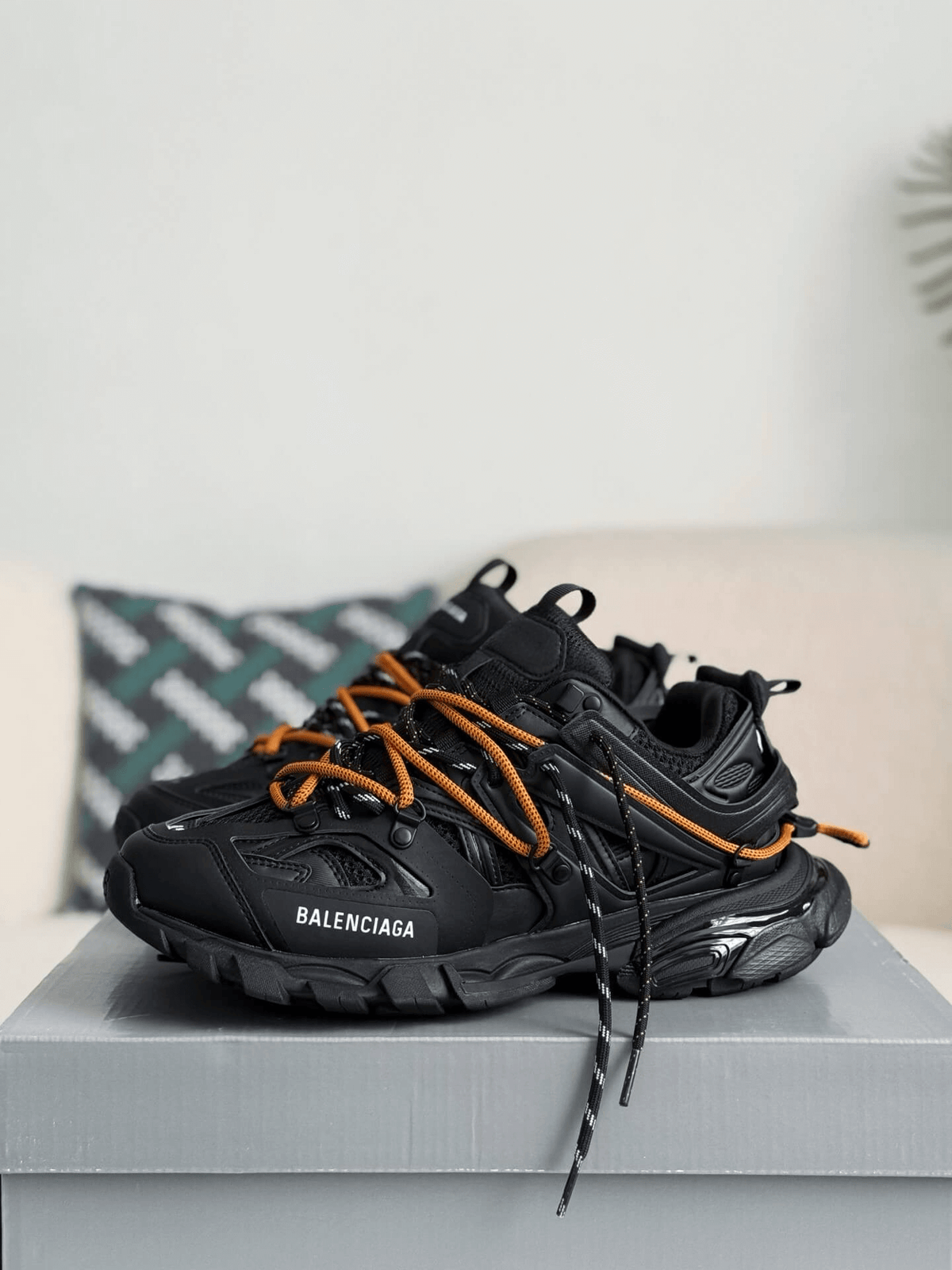 Balenciaga Track Sneaker – Black & Orange Hiking Laces CUSTOM