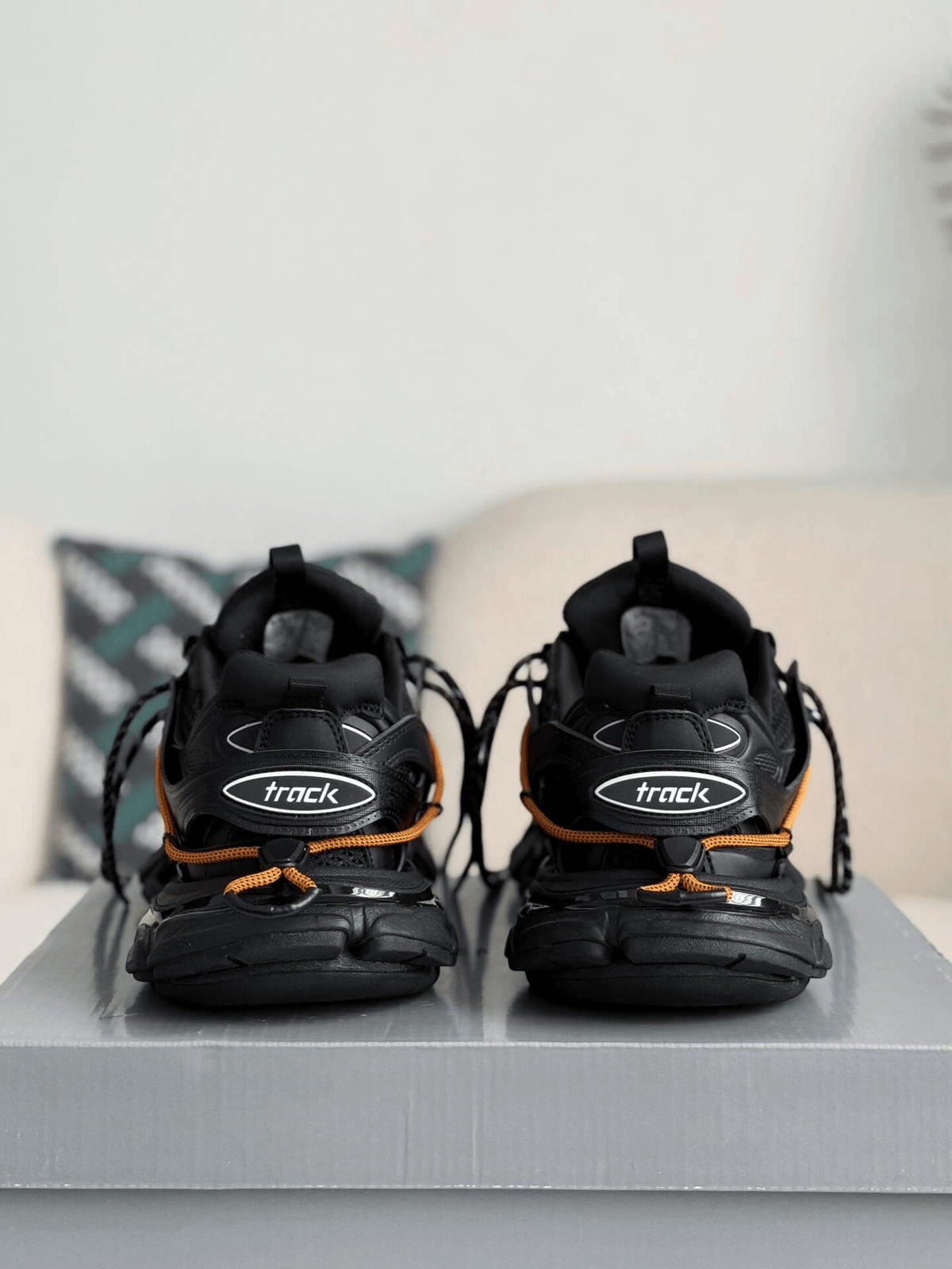 Balenciaga Track Sneaker – Black & Orange Hiking Laces CUSTOM