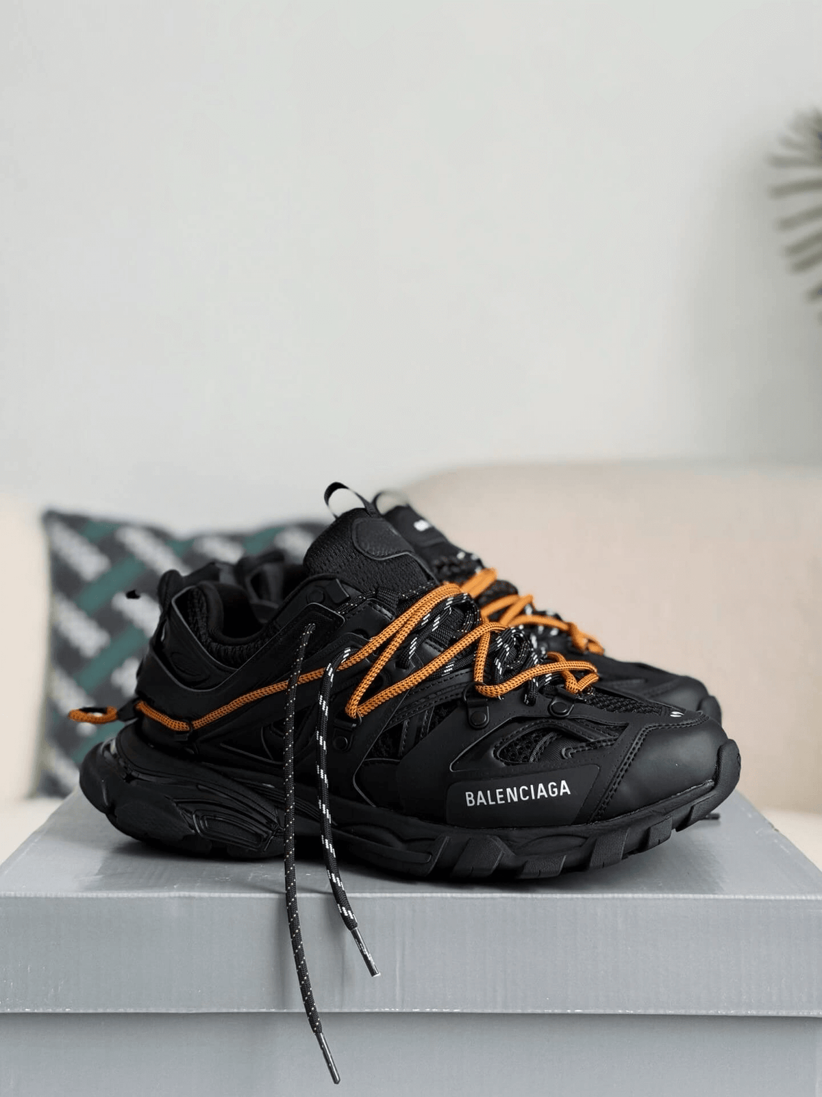 Balenciaga Track Sneaker – Black & Orange Hiking Laces CUSTOM
