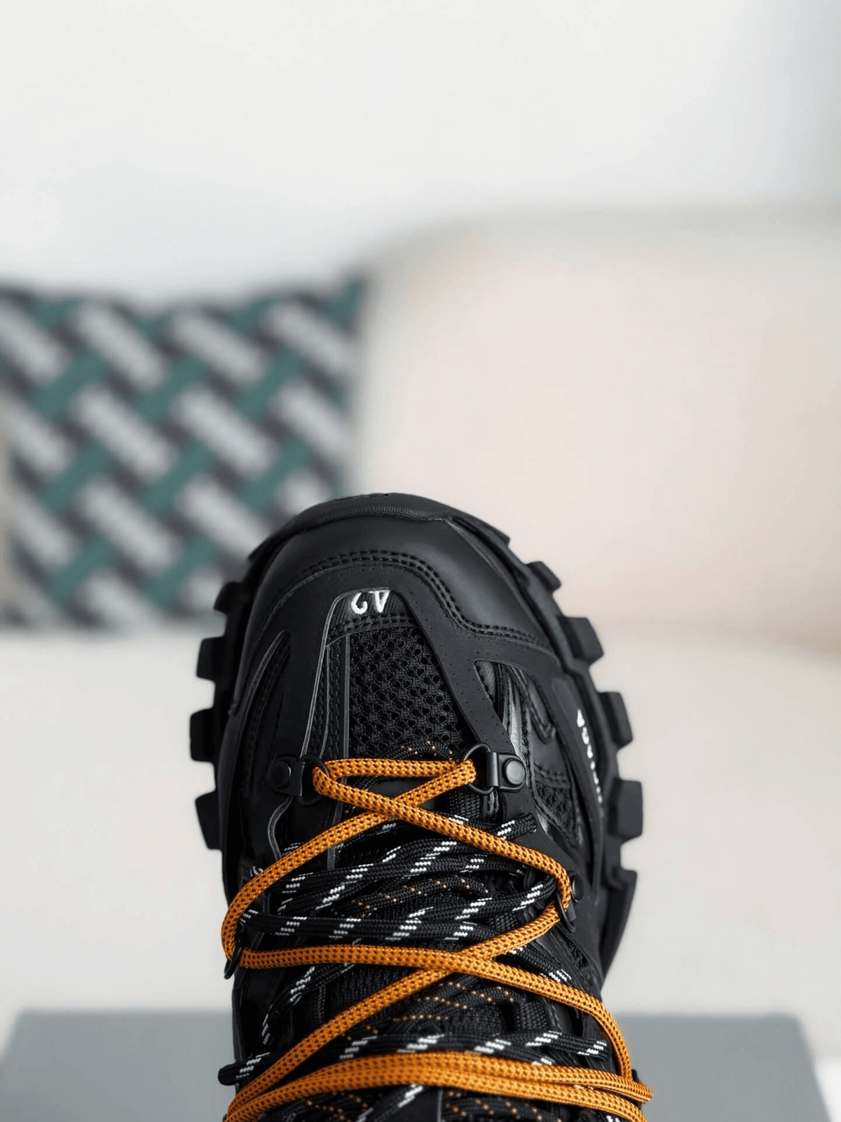 Balenciaga Track Sneaker – Black & Orange Hiking Laces CUSTOM