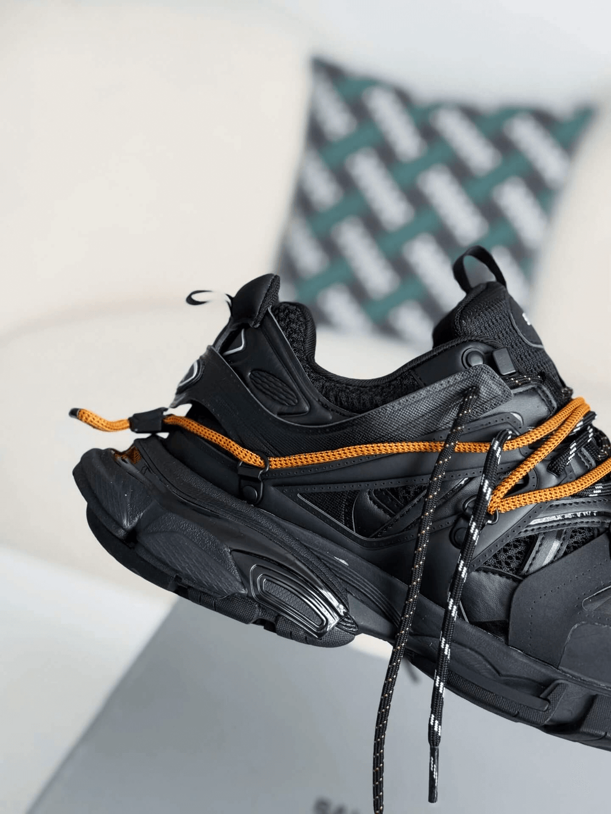 Balenciaga Track Sneaker – Black & Orange Hiking Laces CUSTOM