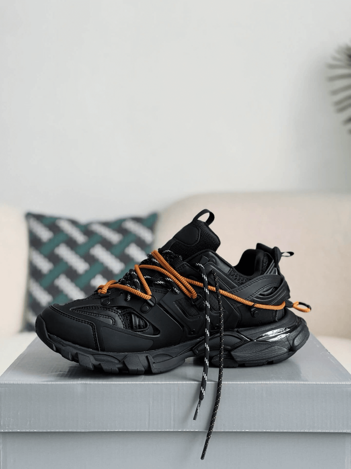 Balenciaga Track Sneaker – Black & Orange Hiking Laces CUSTOM