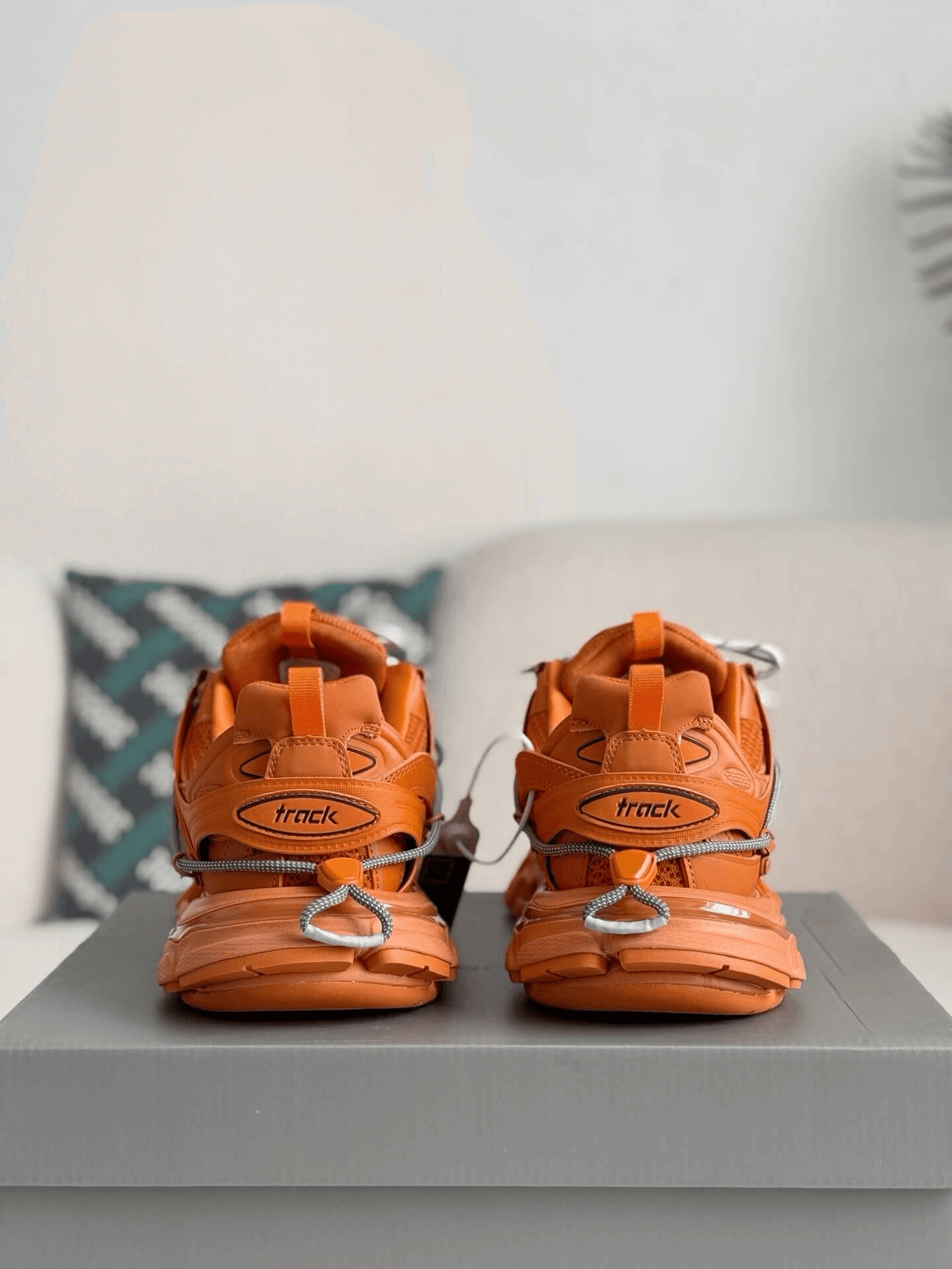 Balenciaga Track Sneaker in Orange with Grey Trail Laces CUSTOM