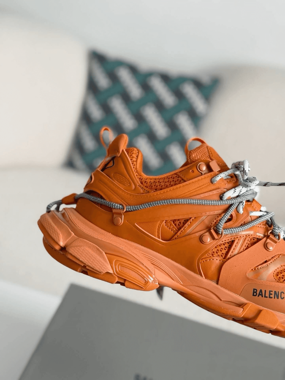 Balenciaga Track Sneaker in Orange with Grey Trail Laces CUSTOM