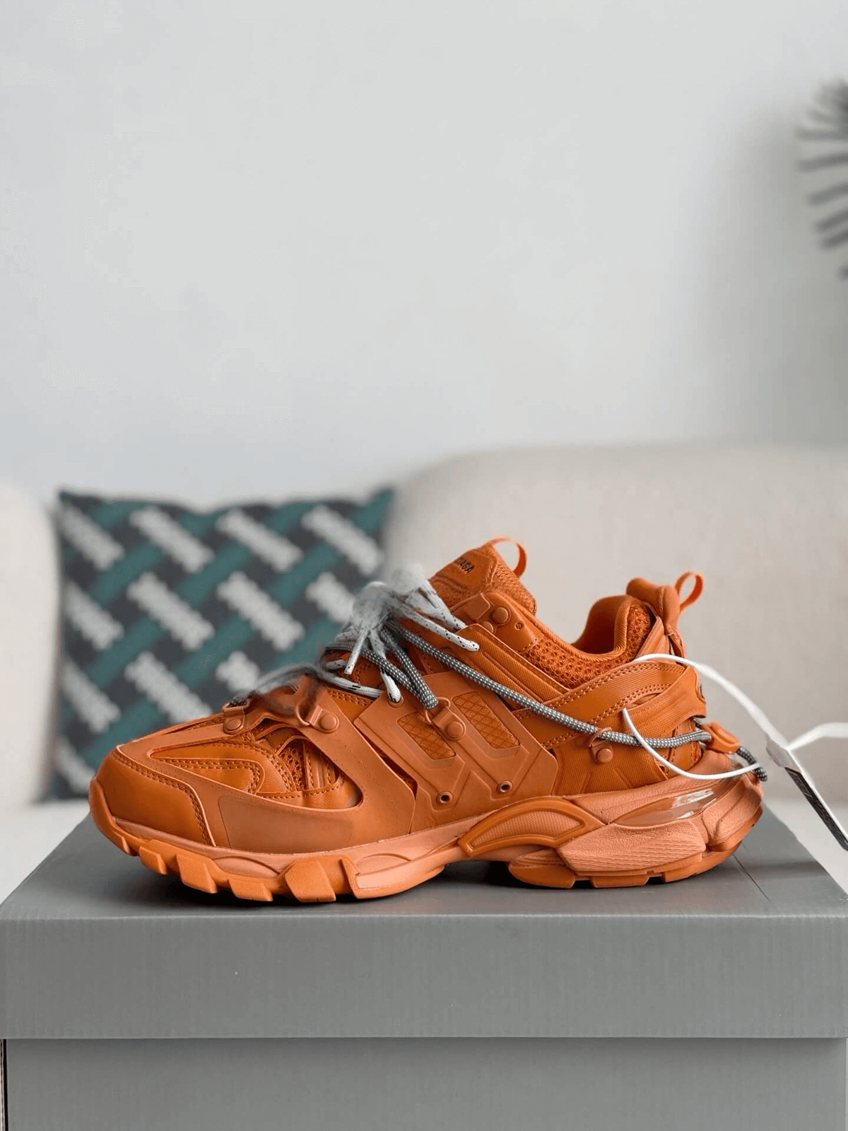 Balenciaga Track Sneaker in Orange with Grey Trail Laces CUSTOM