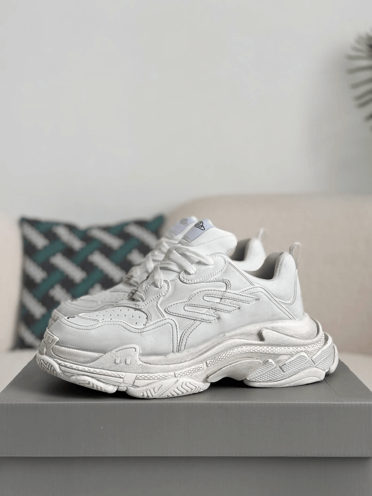 Balenciaga Triple S Sneaker – Triple White Leather & Mesh CUSTOM