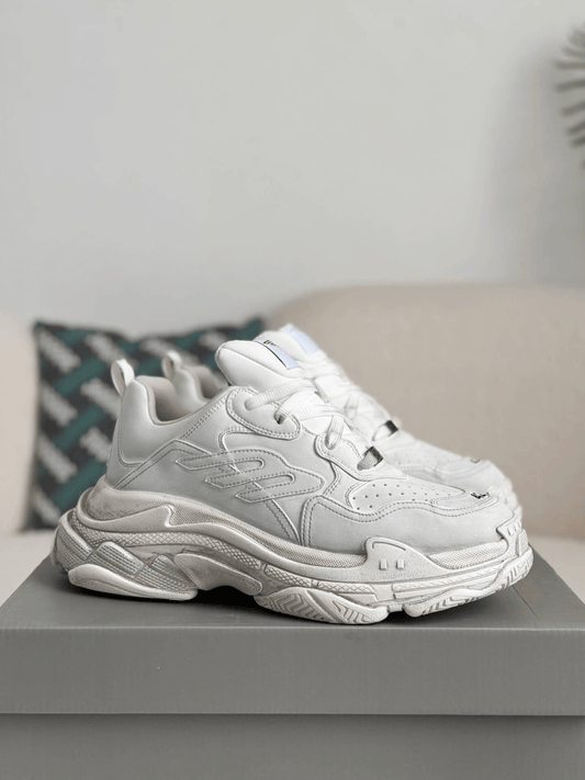 Balenciaga Triple S Sneaker – Triple White Leather & Mesh CUSTOM