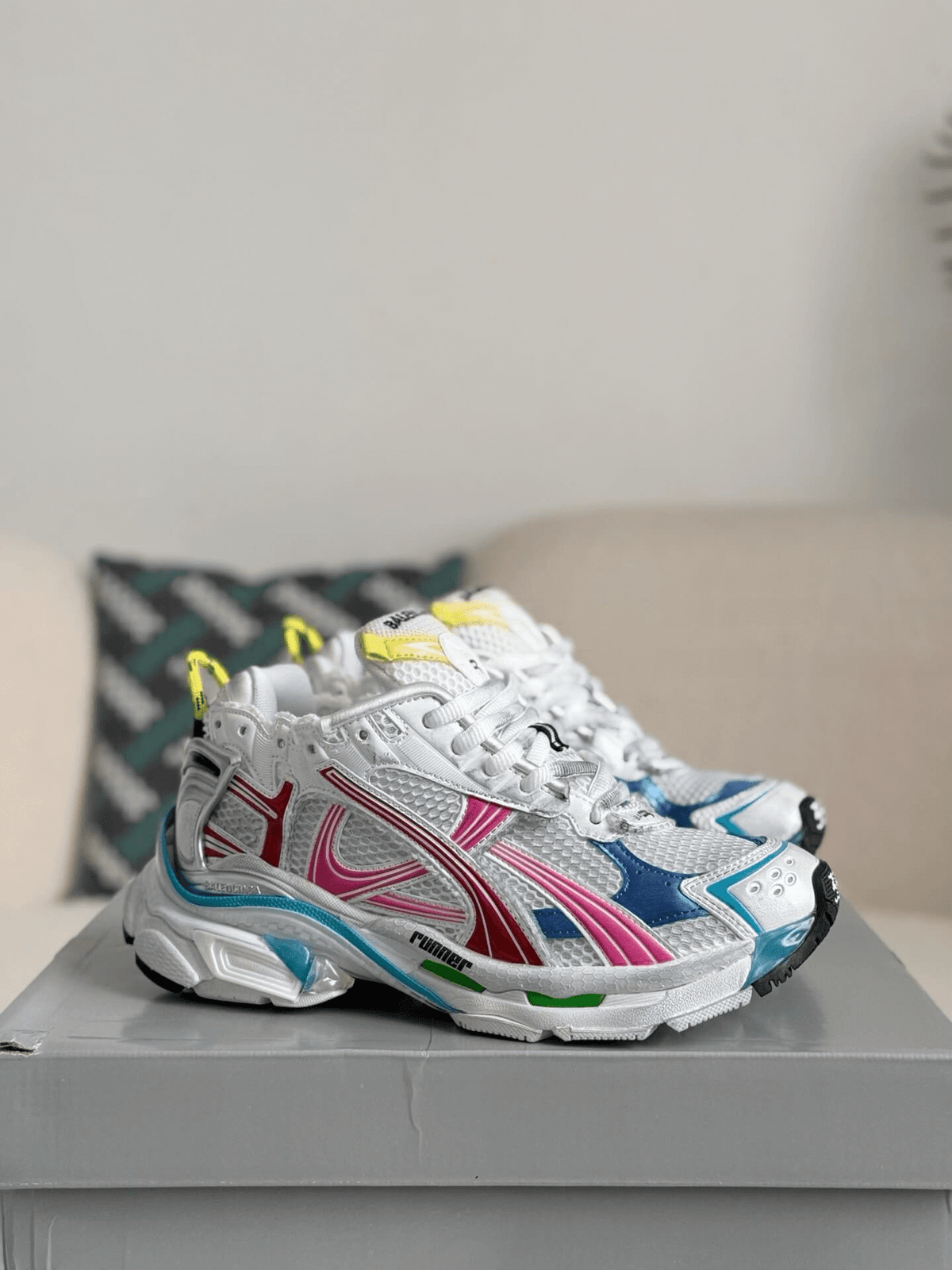 Balenciaga Runner Sneaker – Multi-Color White, Pink & Blue CUSTOM