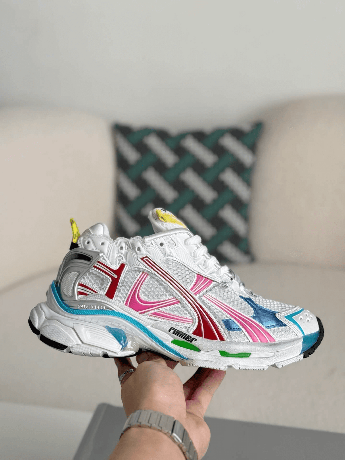 Balenciaga Runner Sneaker – Multi-Color White, Pink & Blue CUSTOM