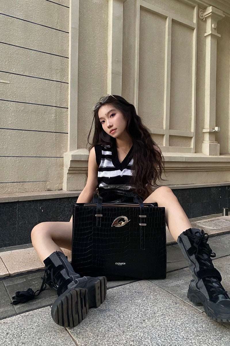 Crocodile Pattern Logo Tote Bag - Notkicks