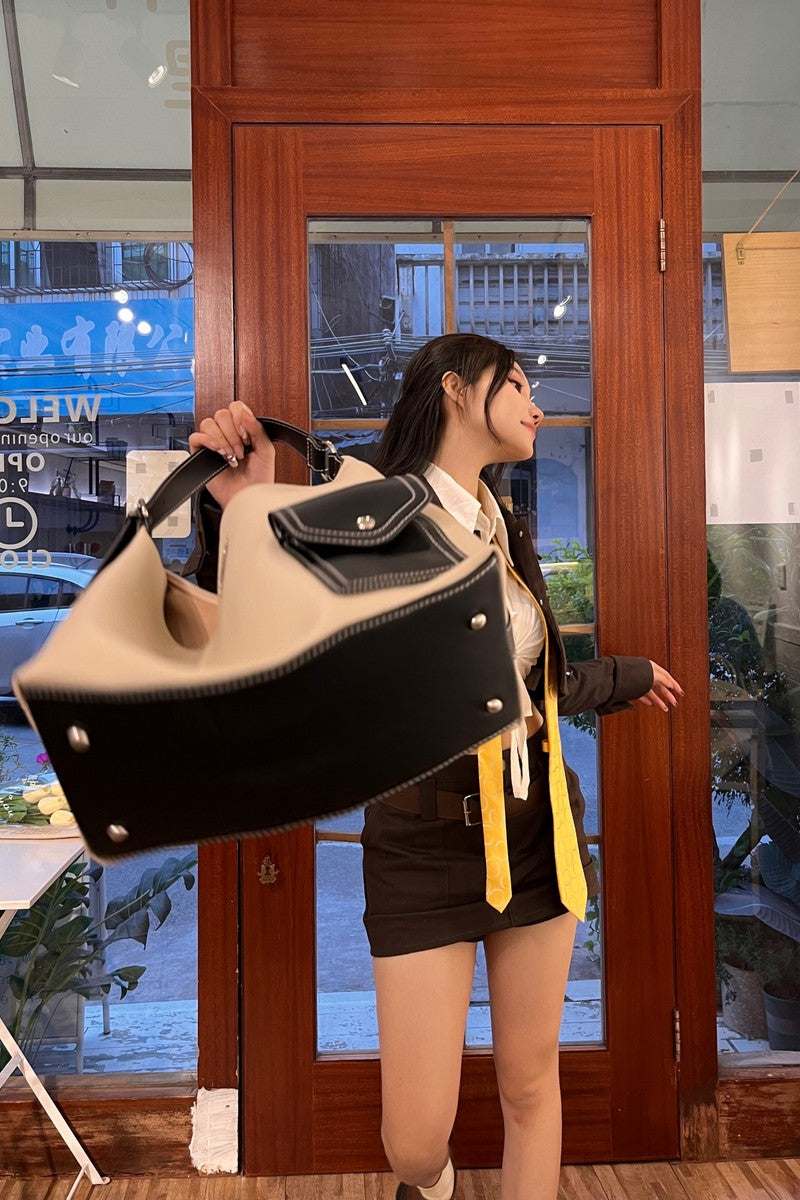 Leather Black Pocket Casual Shoulder Bag - Notkicks