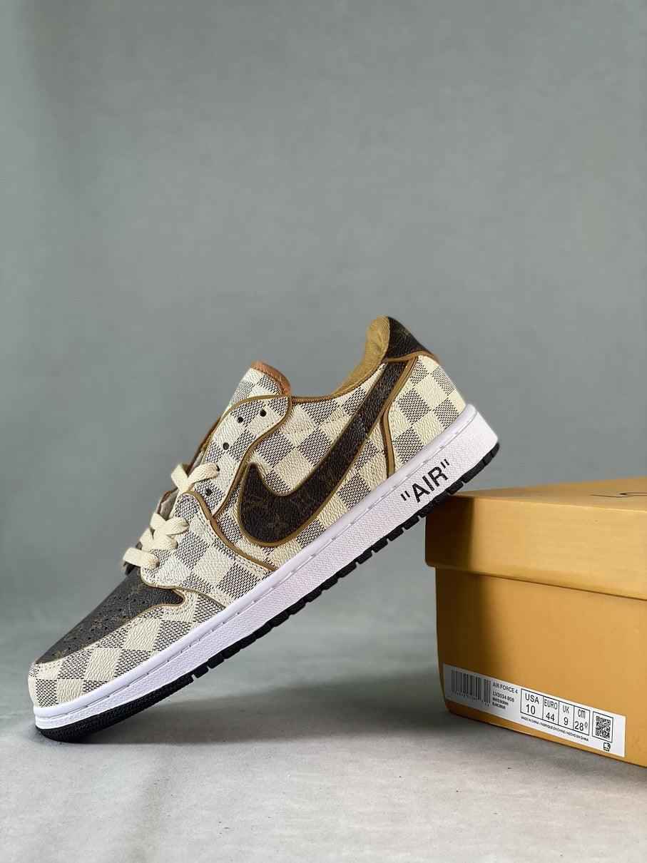 Custom Air Jordan 1 Low Damier Azur Brown Monogram Sneakers SneakerNational