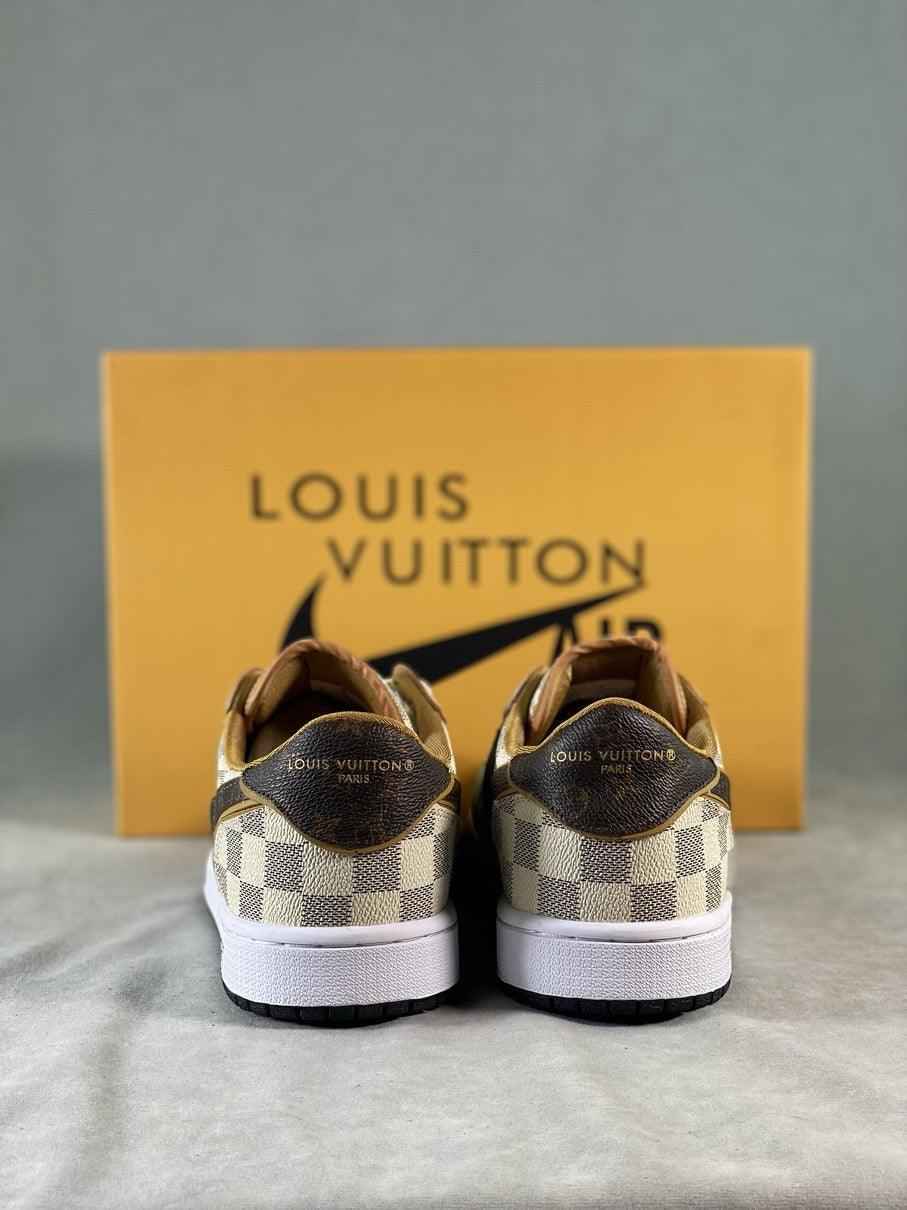 Custom Air Jordan 1 Low Damier Azur Brown Monogram Sneakers SneakerNational