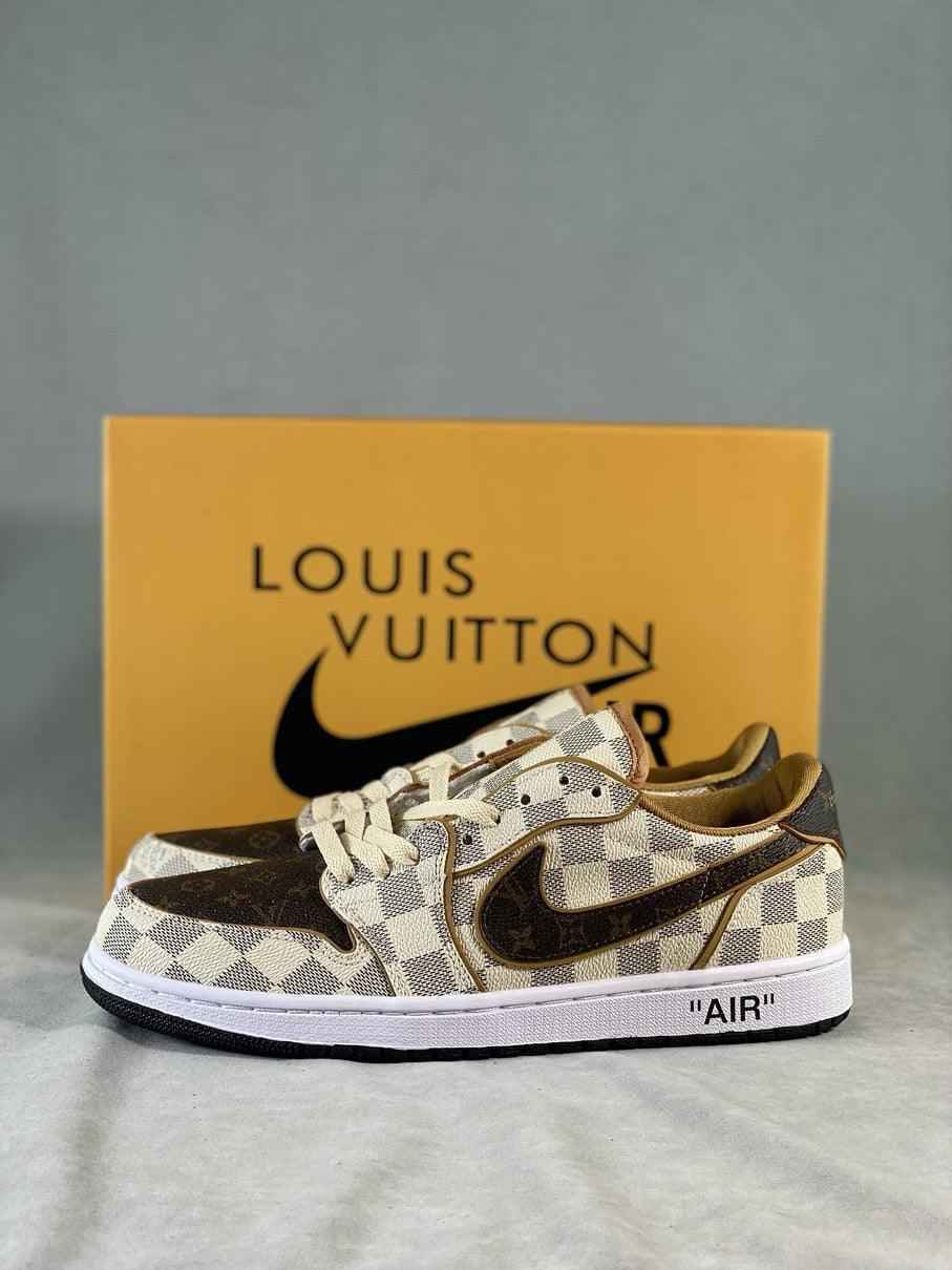 Custom Air Jordan 1 Low Damier Azur Brown Monogram Sneakers