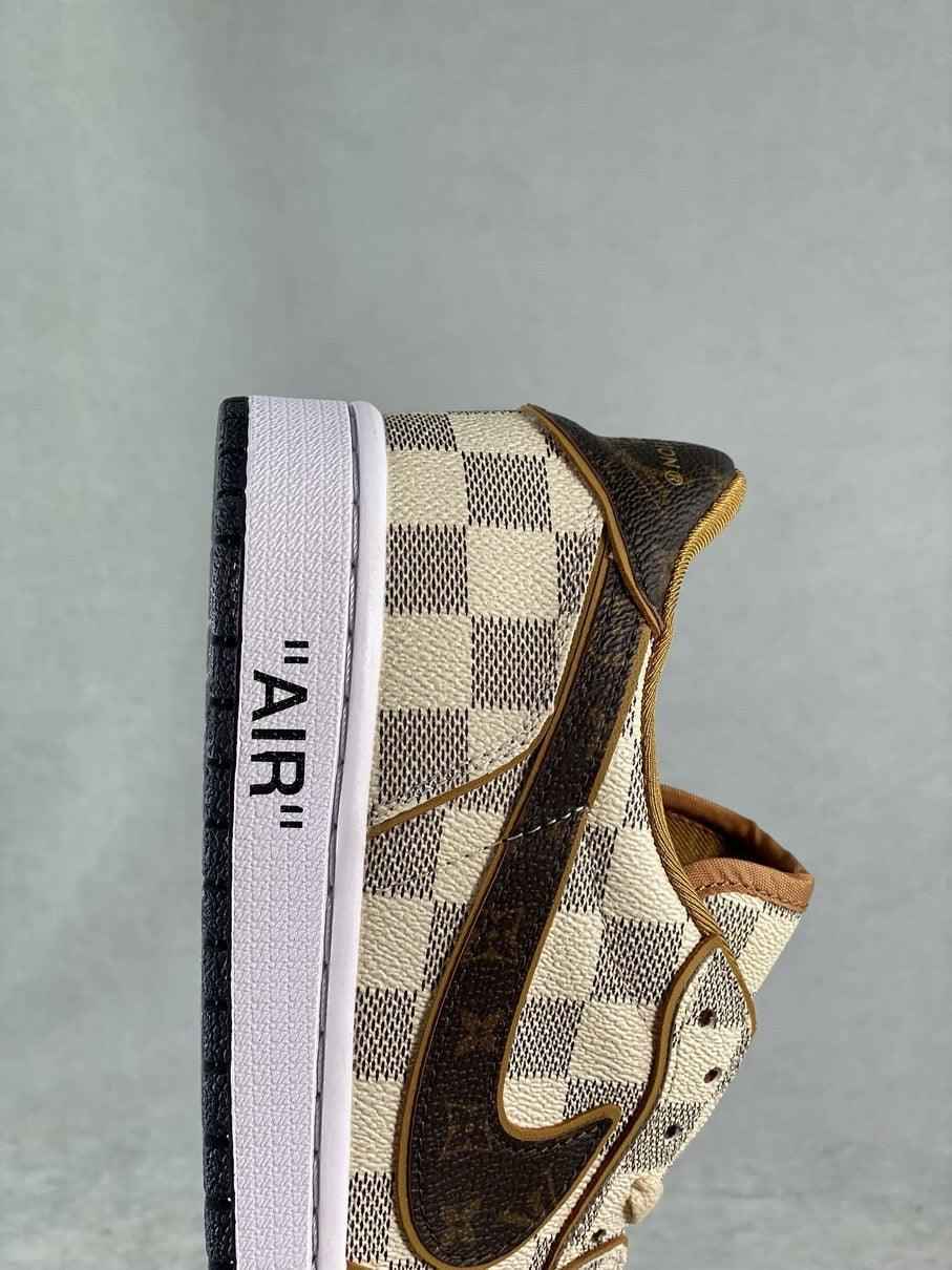 Custom Air Jordan 1 Low Damier Azur Brown Monogram Sneakers SneakerNational