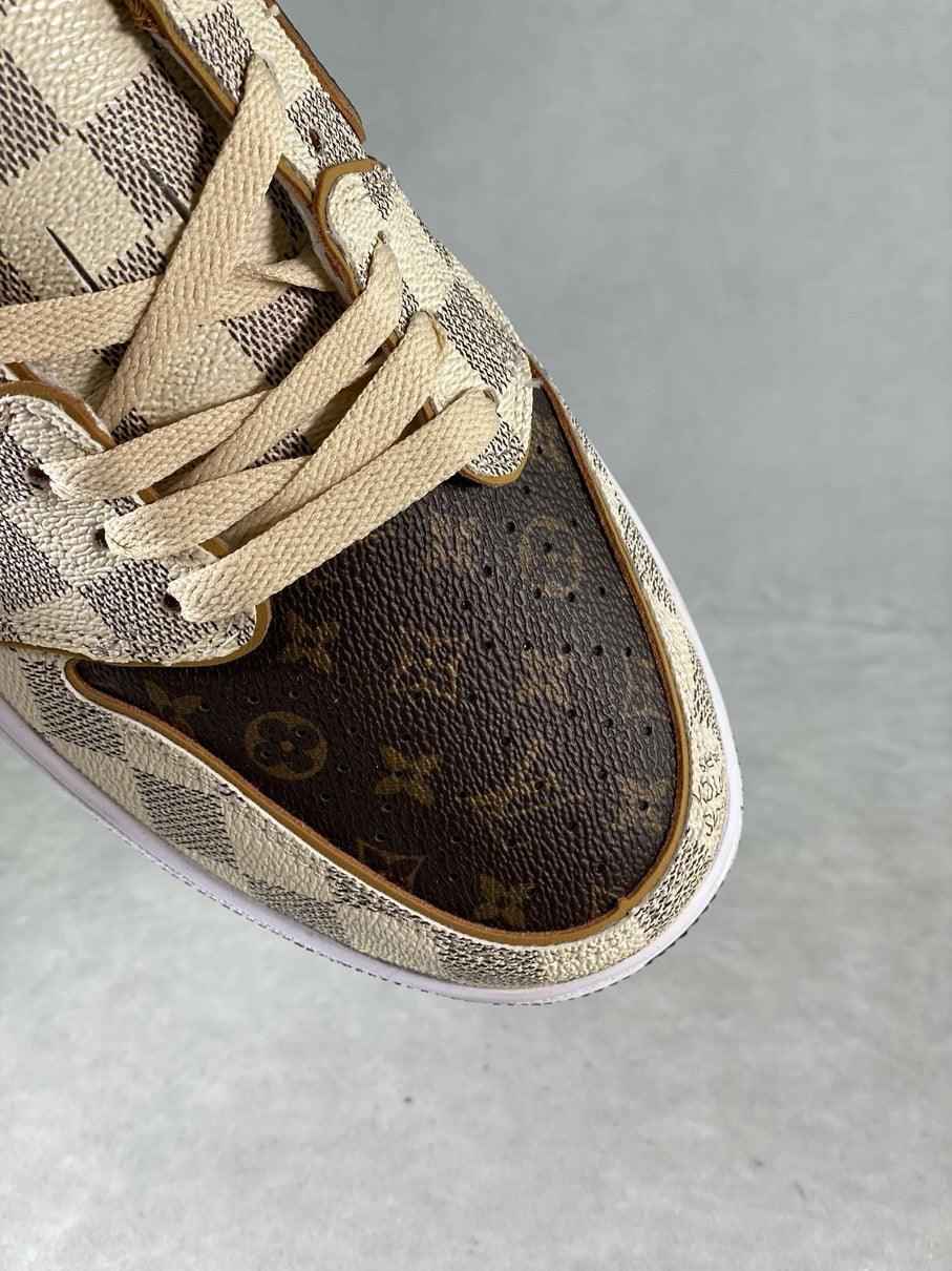 Custom Air Jordan 1 Low Damier Azur Brown Monogram Sneakers SneakerNational