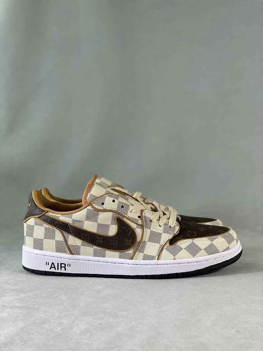 Custom Air Jordan 1 Low Damier Azur Brown Monogram Sneakers SneakerNational