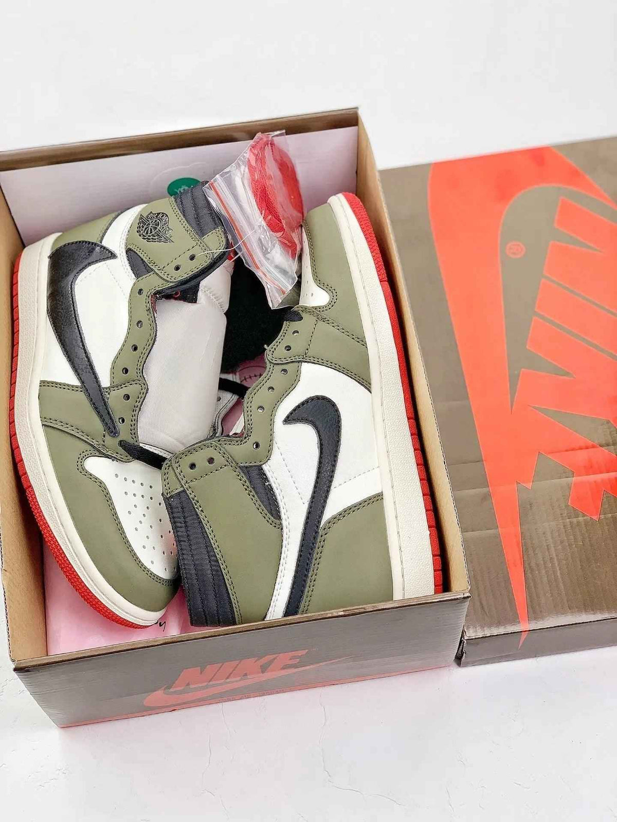 Custom GREEN T-Scott Fragment x Air Jordan 1 High Q Sneakers - Cactus Jack Style with Custom Box SneakerNational