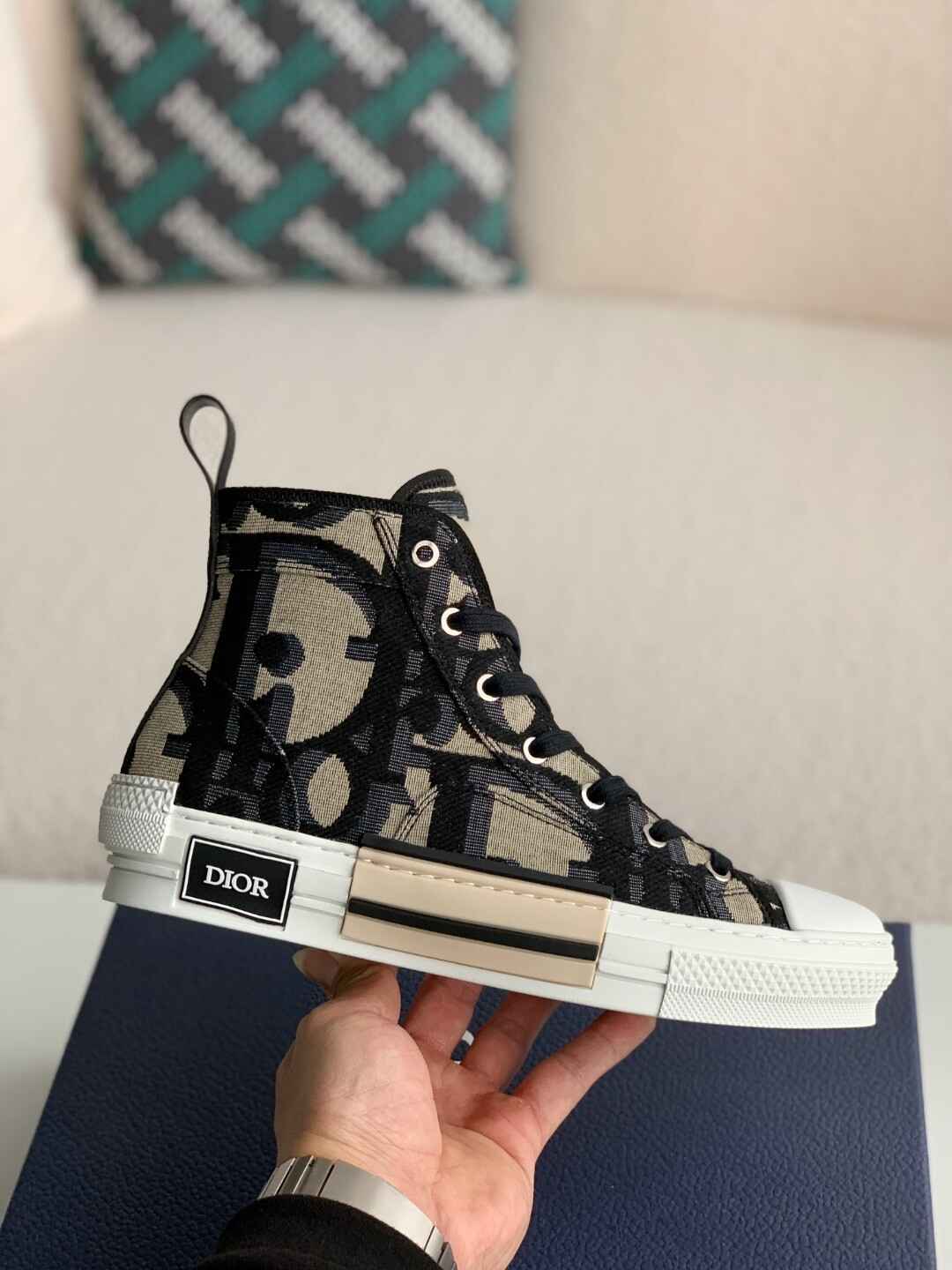 Dior B23 High-Top Sneaker in Black Oblique Jacquard CUSTOM