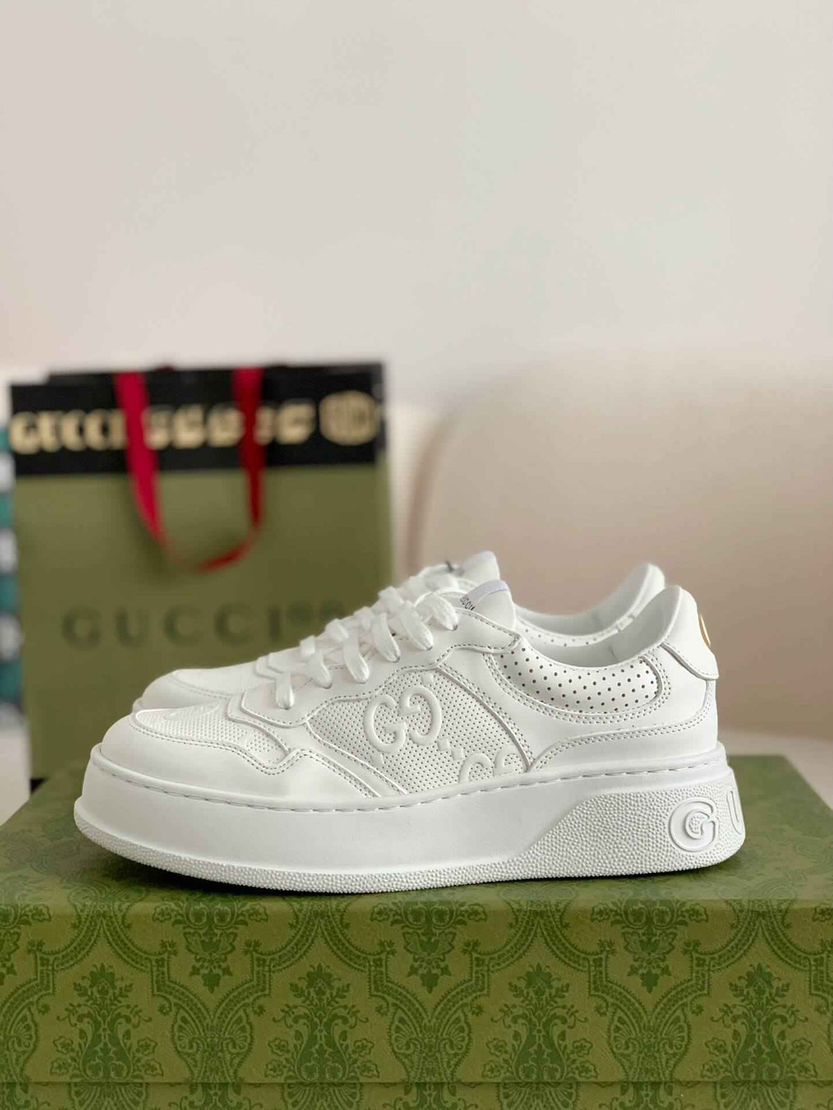 Gucci Mac80 Sneaker – White Perforated Leather with Interlocking G
