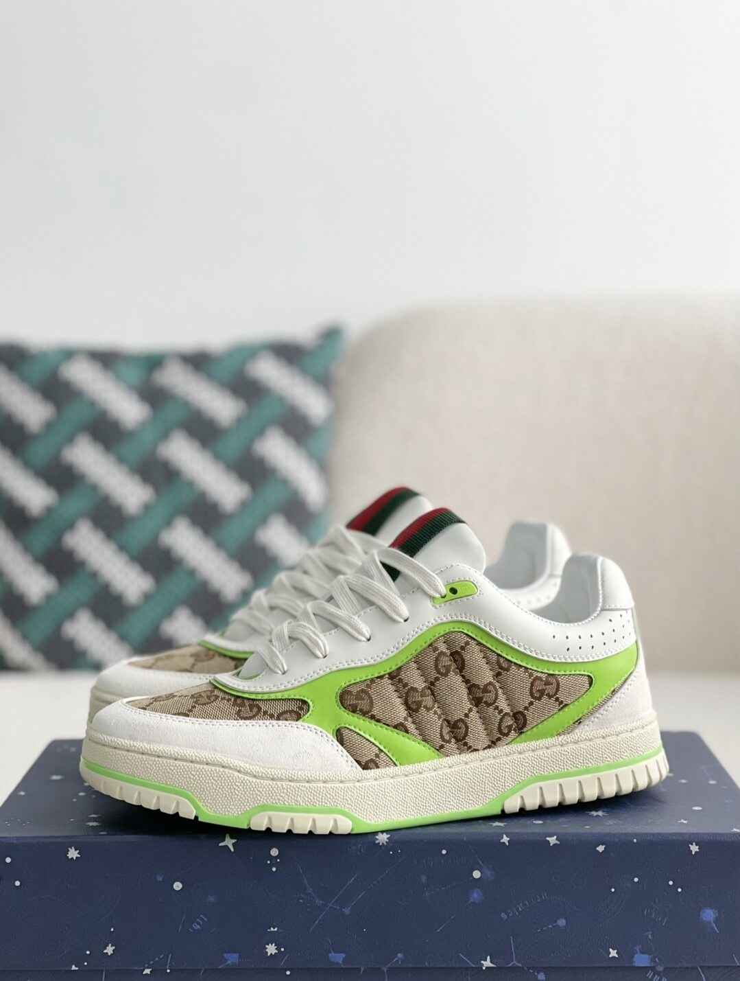 Gucci Mac80 Sneaker – White, Neon Green & GG Supreme Canvas