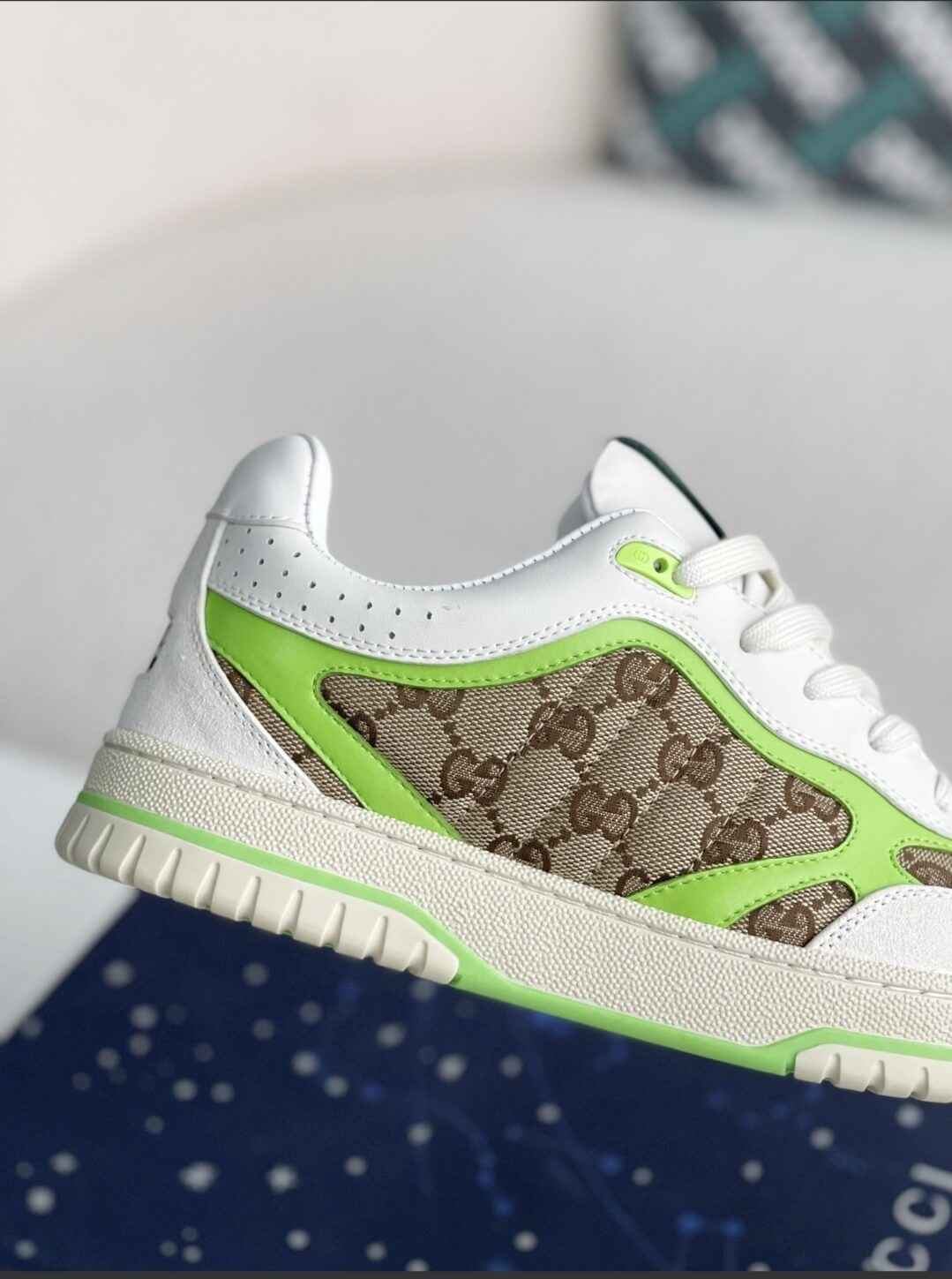 Gucci Mac80 Sneaker – White, Neon Green & GG Supreme Canvas