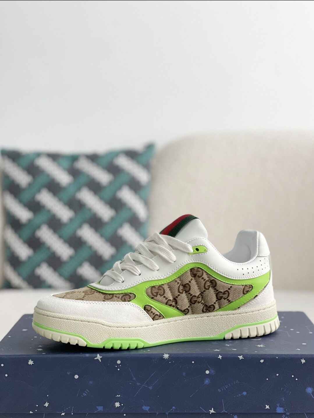 Gucci Mac80 Sneaker – White, Neon Green & GG Supreme Canvas