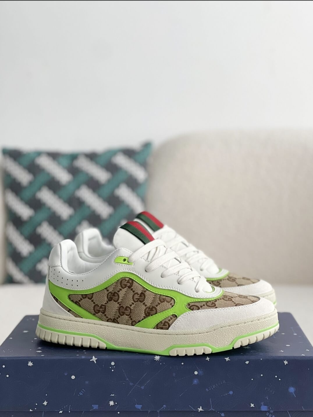 Gucci Mac80 Sneaker – White, Neon Green & GG Supreme Canvas CUSTOM