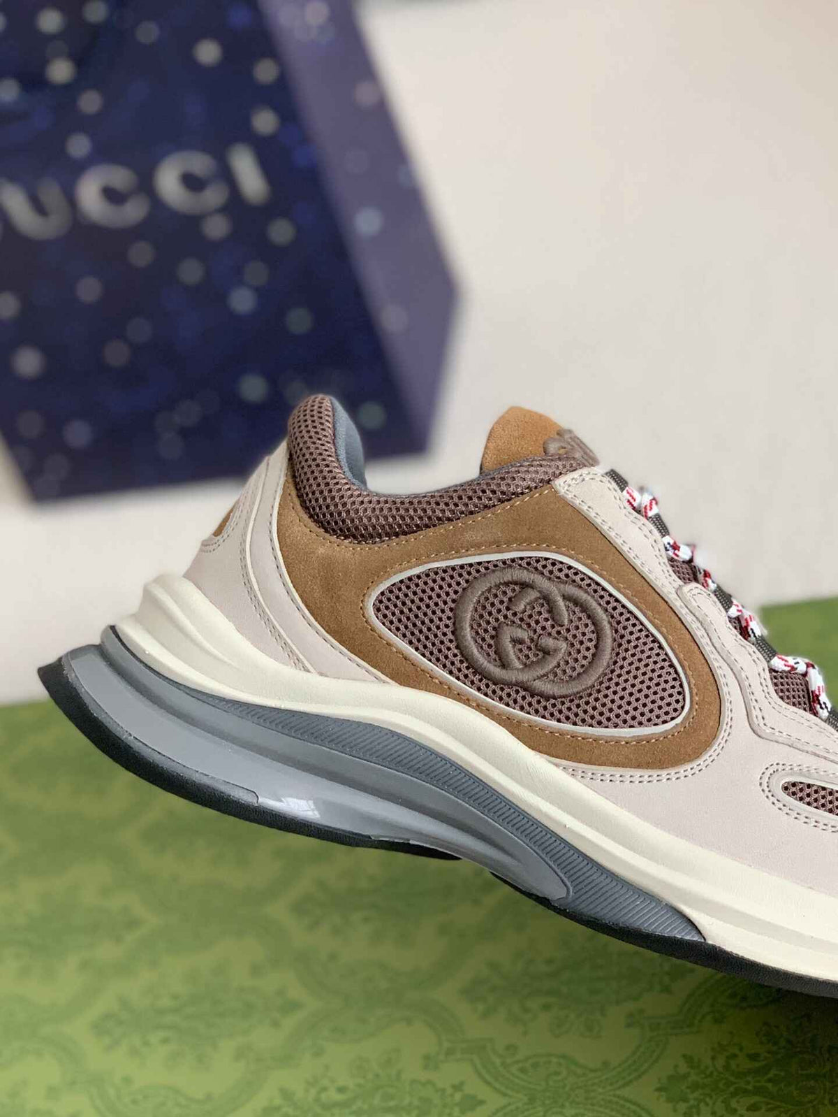 Gucci Men's Runner Sneaker – Beige, Brown & Grey Mesh Leather CUSTOM