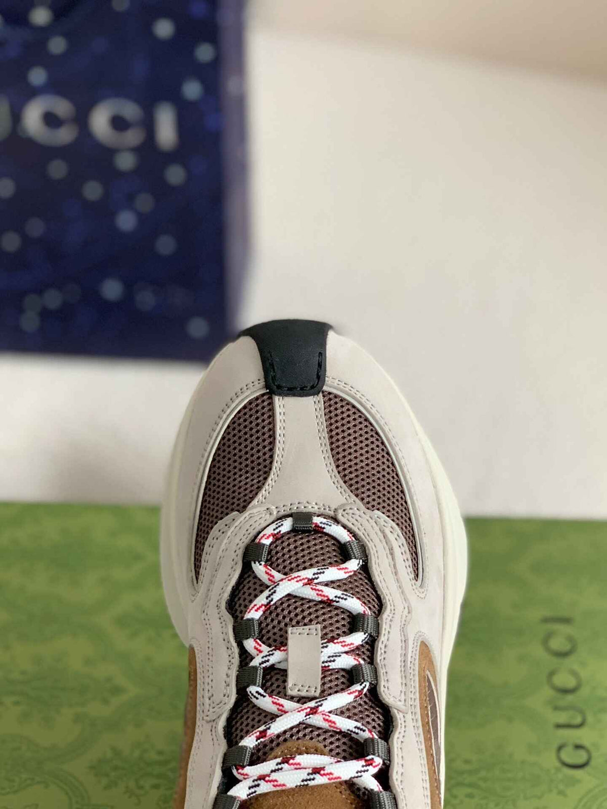 Gucci Men's Runner Sneaker – Beige, Brown & Grey Mesh Leather CUSTOM